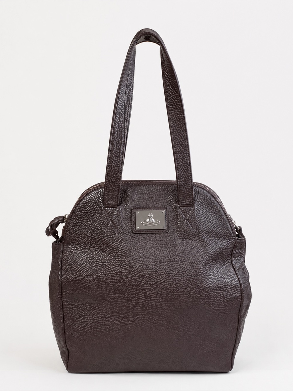 Vivienne Westwood Vintage Brown Leather Orb Plate Shoulder Tote